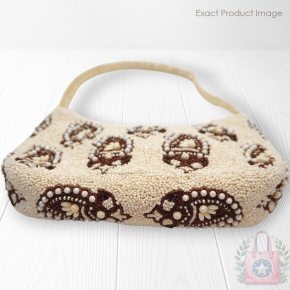 ❤️ vera bradley Paisley Cottage Cream Beaded Roxbury Shoulder Bag Ivory Brown - Picture 4 of 8